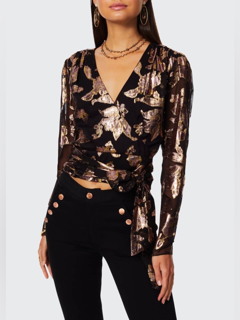 RAMY BROOK Blair Metallic Wrap Top | Size 2